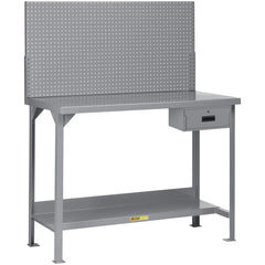 Heavy-Duty Use Workbench: 60" Wide, 30" Deep, 60" High, Powder Coated, Steel Top, Gray