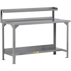 Heavy-Duty Work Bench with Riser: 72" Wide, 49 to 36" High, Powder Coated, 12 Gauge Steel Top, Steel Base, Gray