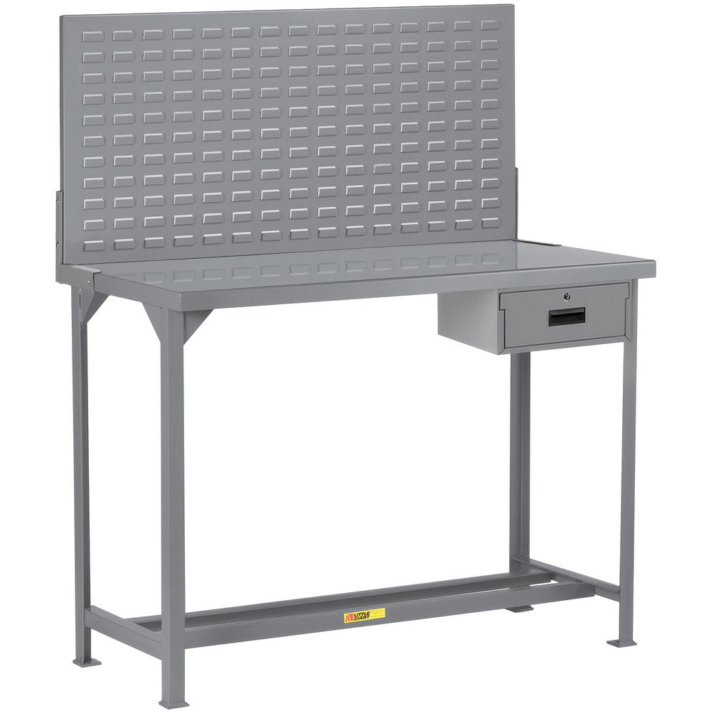 Heavy-Duty Use Workbench: 72" Wide, 30" Deep, 60" High, Powder Coated, Steel Top, Gray