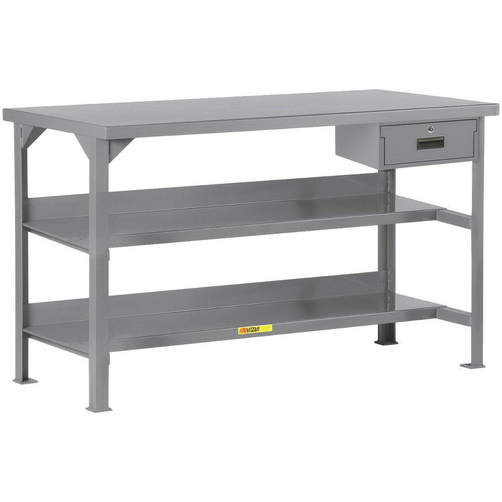 Heavy-Duty Use Workbench: 72" Wide, 36" Deep, 36" High, Powder Coated, Steel Top, Gray