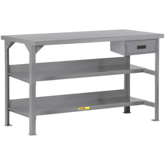 Heavy-Duty Use Workbench: 72" Wide, 30" Deep, 36" High, Powder Coated, Steel Top, Gray