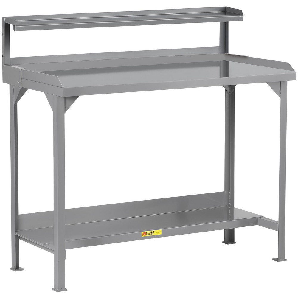 Work Bench: 60" Wide, 49 to 36" High, Powder Coated, 12 Gauge Steel Top, Steel Base, Gray