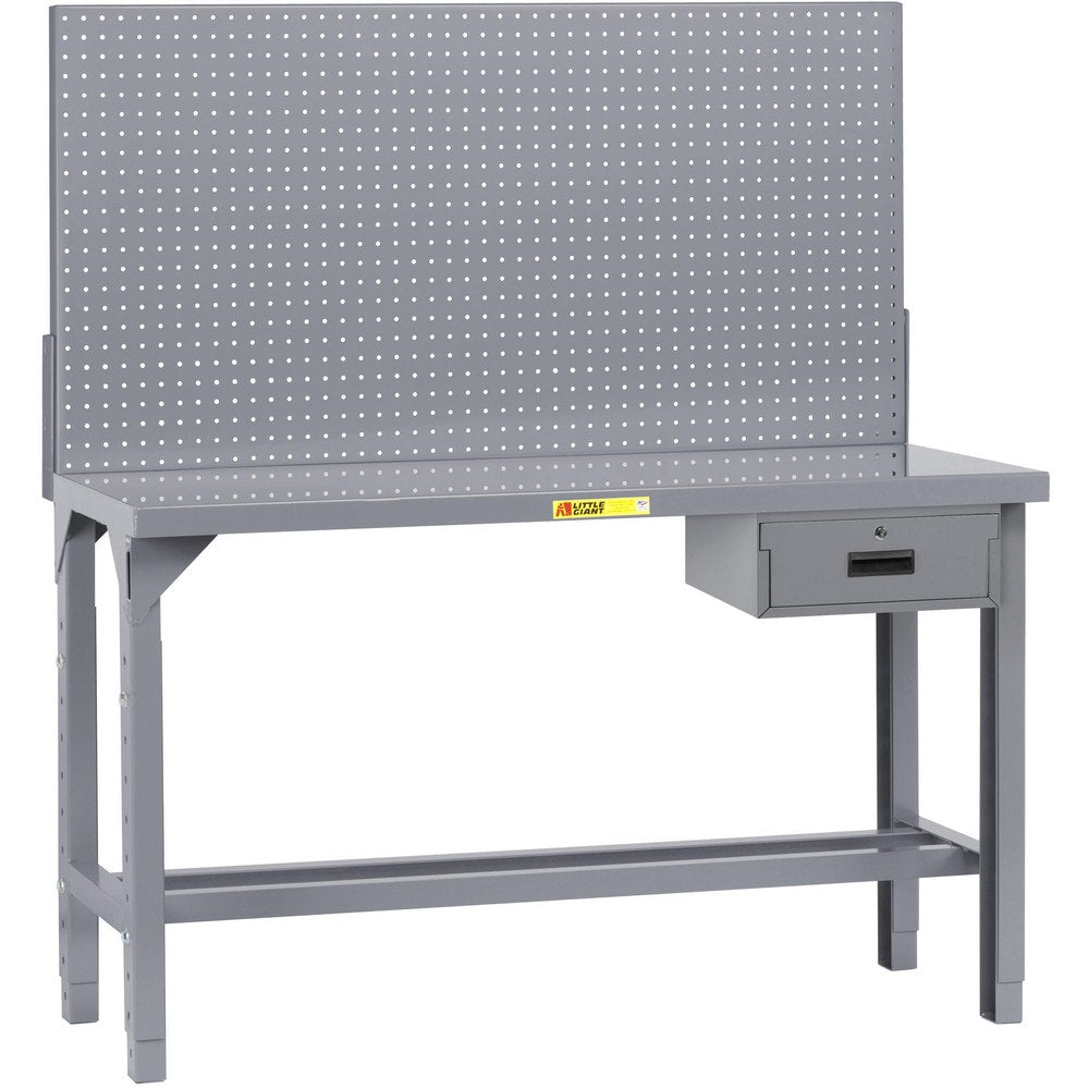 Heavy-Duty Use Workbench: 72" Wide, 30" Deep, 51 to 65" High, Powder Coated, Steel Top, Gray