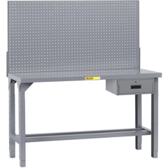 Heavy-Duty Use Workbench: 48" Wide, 24" Deep, 51 to 65" High, Powder Coated, Steel Top, Gray