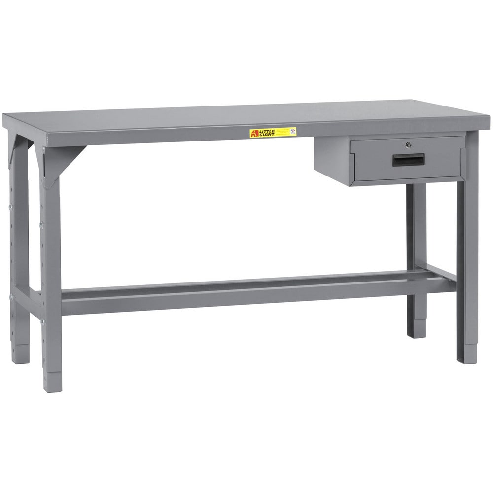 Height Adjustable Table: 60" Wide, 24 to 41" High, Powder Coated, 12 Gauge Steel Top, Steel Base, Gray