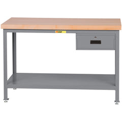 Work Table: 72" Wide, 36" Deep, 32 to 35" High, Powder Coated, Wood Top, Gray