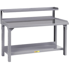 Work Bench: 48" Wide, 24 to 41" High, Powder Coated, 12 Gauge Steel Top, Steel Base, Gray