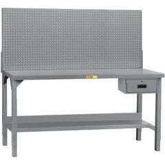 Heavy-Duty Use Workbench: 60" Wide, 24" Deep, 51 to 65" High, Powder Coated, Steel Top, Gray