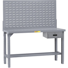 Heavy-Duty Use Workbench: 48" Wide, 24" Deep, 51 to 65" High, Powder Coated, Steel Top, Gray