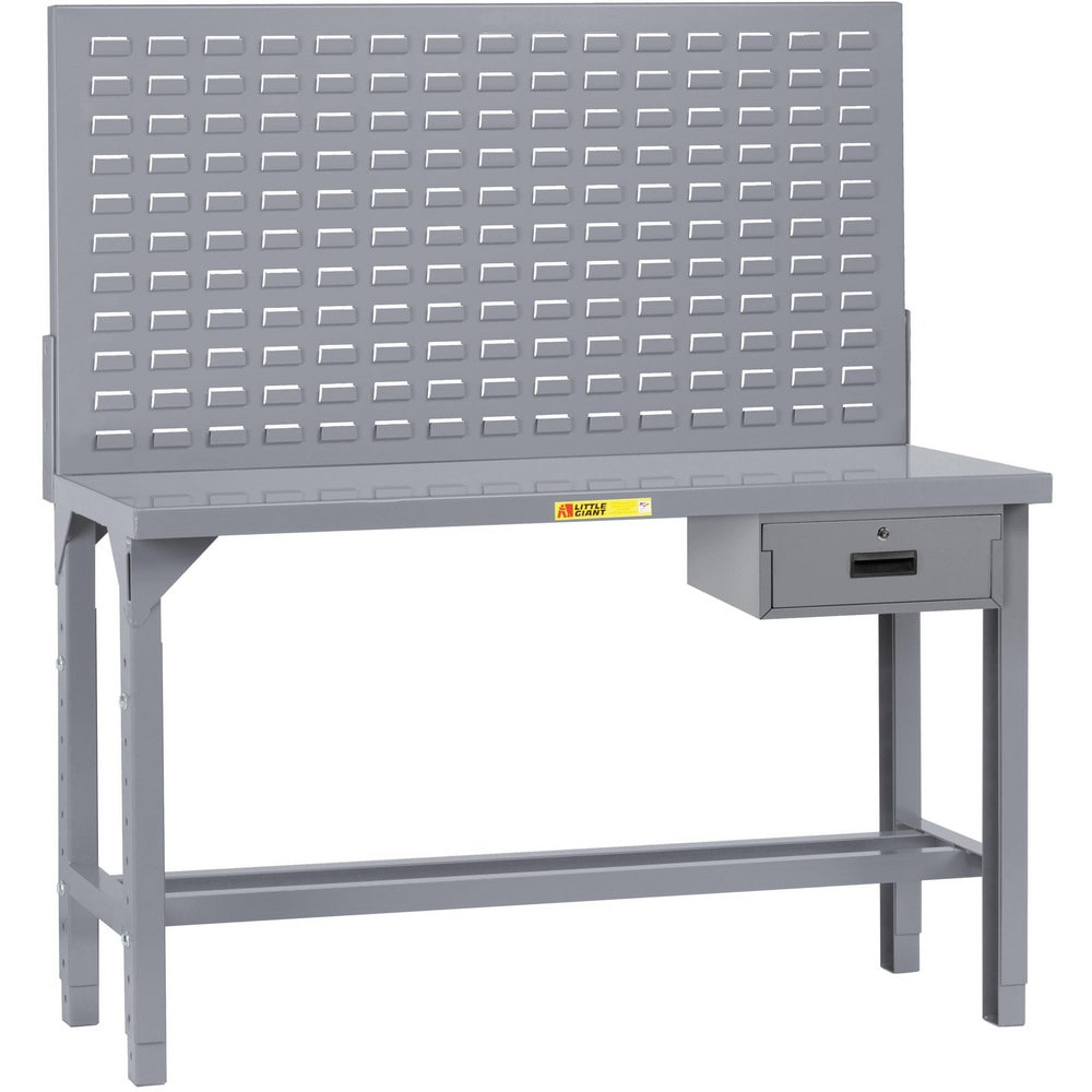 Heavy-Duty Use Workbench: 48" Wide, 30" Deep, 51 to 65" High, Powder Coated, Steel Top, Gray