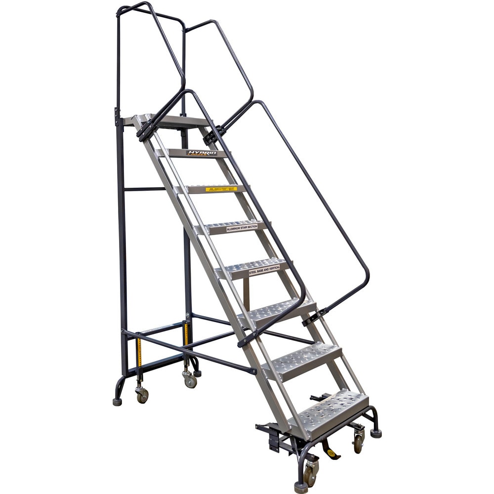 Rolling Ladder: 80" Platform, 450 lb Capacity, 8 Step, 33-1/2" Base Width