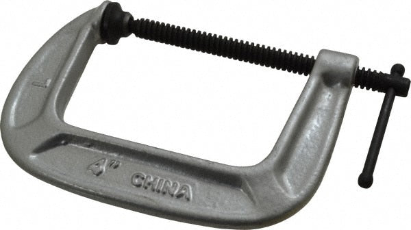 C-Clamp: 4" Max Opening, 2-3/4" Throat Depth, Light-Duty, Cast Iron Body, Malleable Iron Anvil