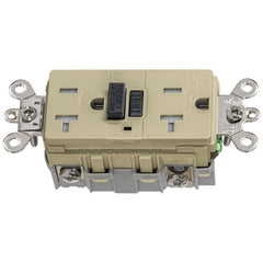 GFCI Receptacles; Grade: Industrial; Color: Ivory; NEMA Configuration: 5-20R; Amperage: 20; Reset Type: Manual; Voltage: 125 VAC; Wiring Method: Side; Back; Flange Style: No Flange; Resistance Features: Weather Resistant; Tamper Resistant; Number of Phase