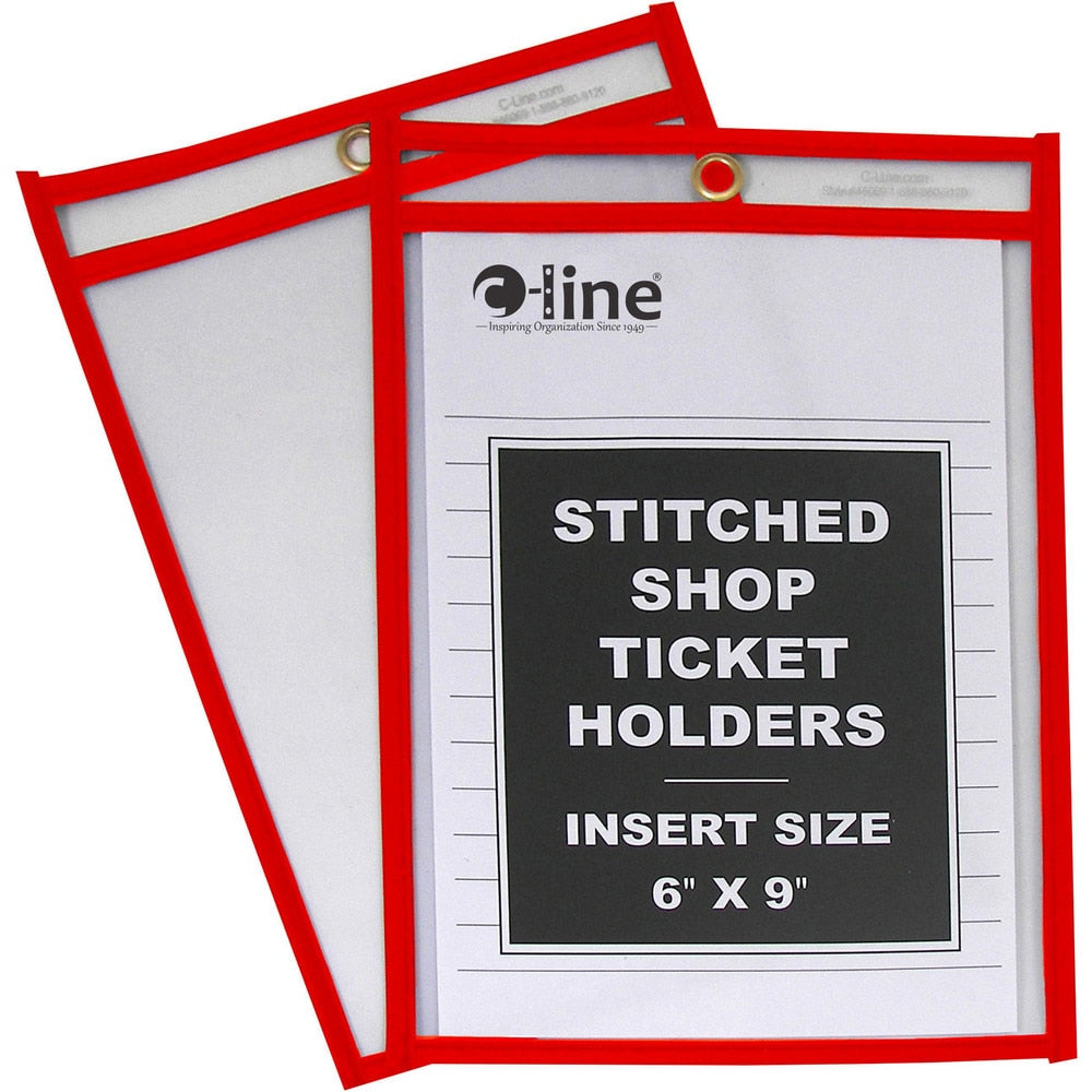 Document Protectors; Document Type: Shop Ticket Holder; Material: Vinyl; Color: Red; For Document Width: 6 in; For Document Length: 9 in