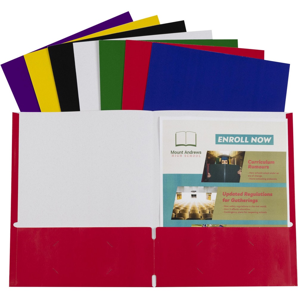 Portfolios, Report Covers & Pocket Binders; Color: Red, White, Yellow, Blue, Purple, Black, Green; Overall Width: 8.5 in; Overall Length: 11 in; Material: Paper