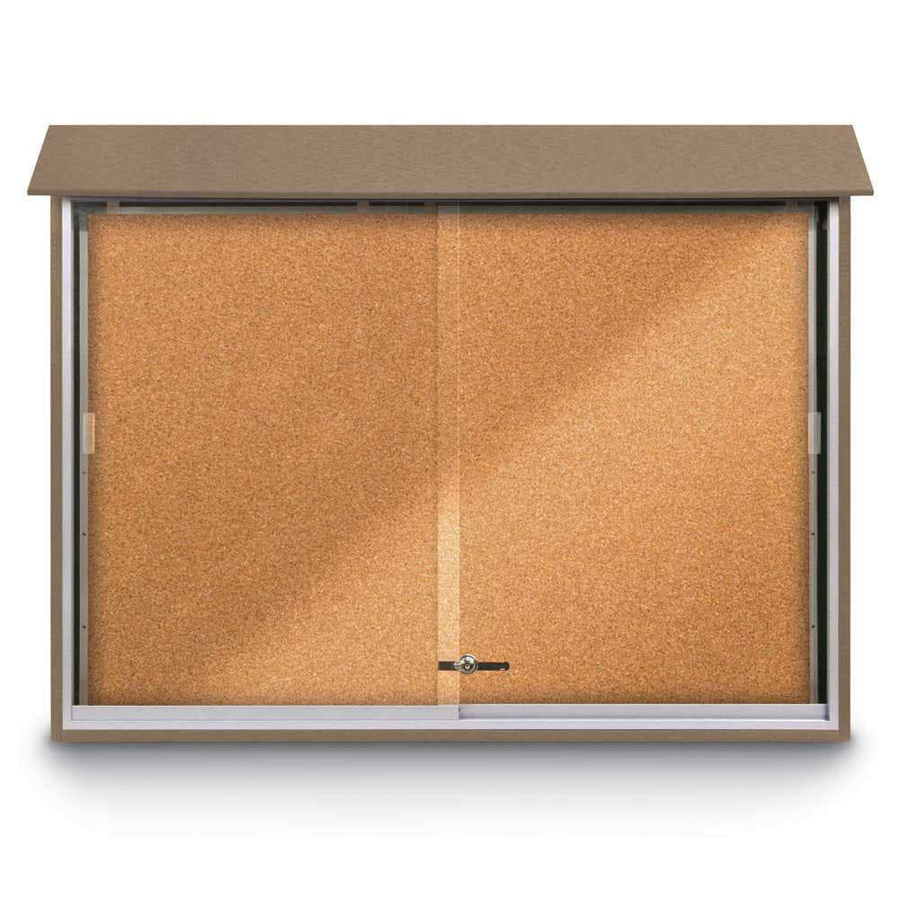 Enclosed Cork Bulletin Board: 52" Wide, 40" High, Cork, Natural Tan