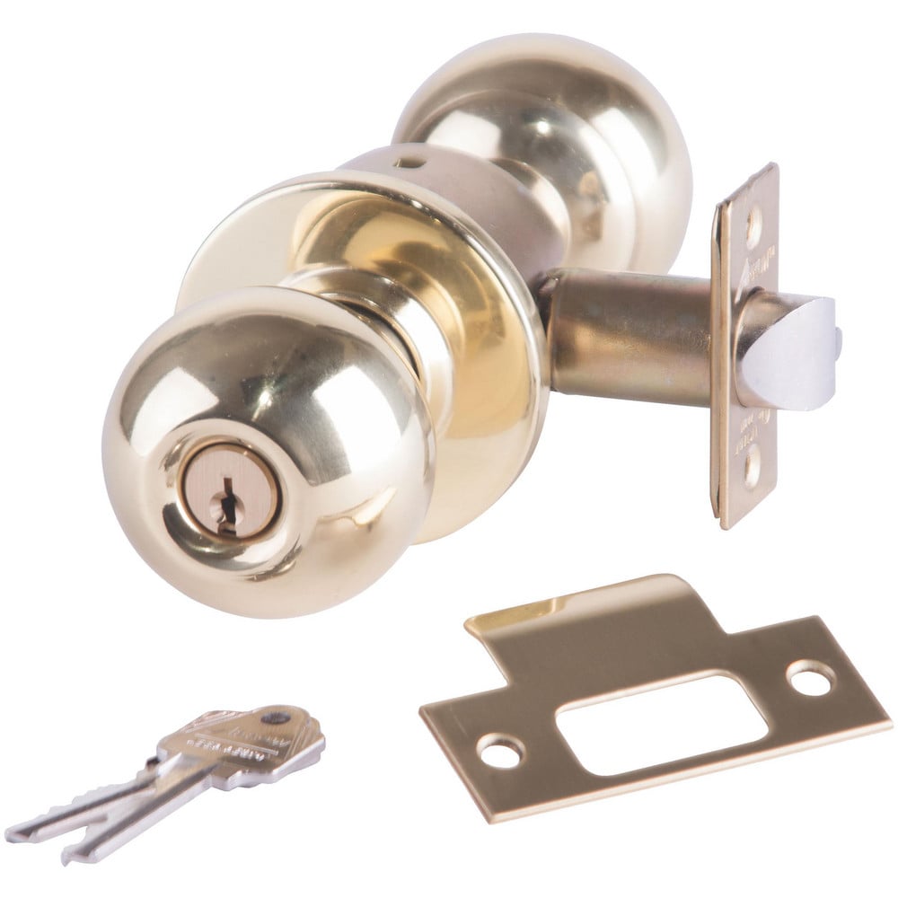 Knob Locksets; Type: Storeroom; Key Type: Keyed Different; Material: Metal; Finish/Coating: Bright Brass; Compatible Door Thickness: 1-3/8" to 1-3/4"; Backset: 2.375; Lockset Grade: Grade 2