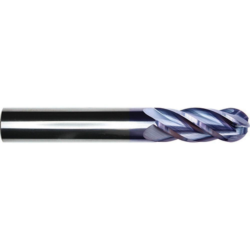 Ball End Mill: 3/8" Dia, 1/2" LOC, 4 Flute, Solid Carbide