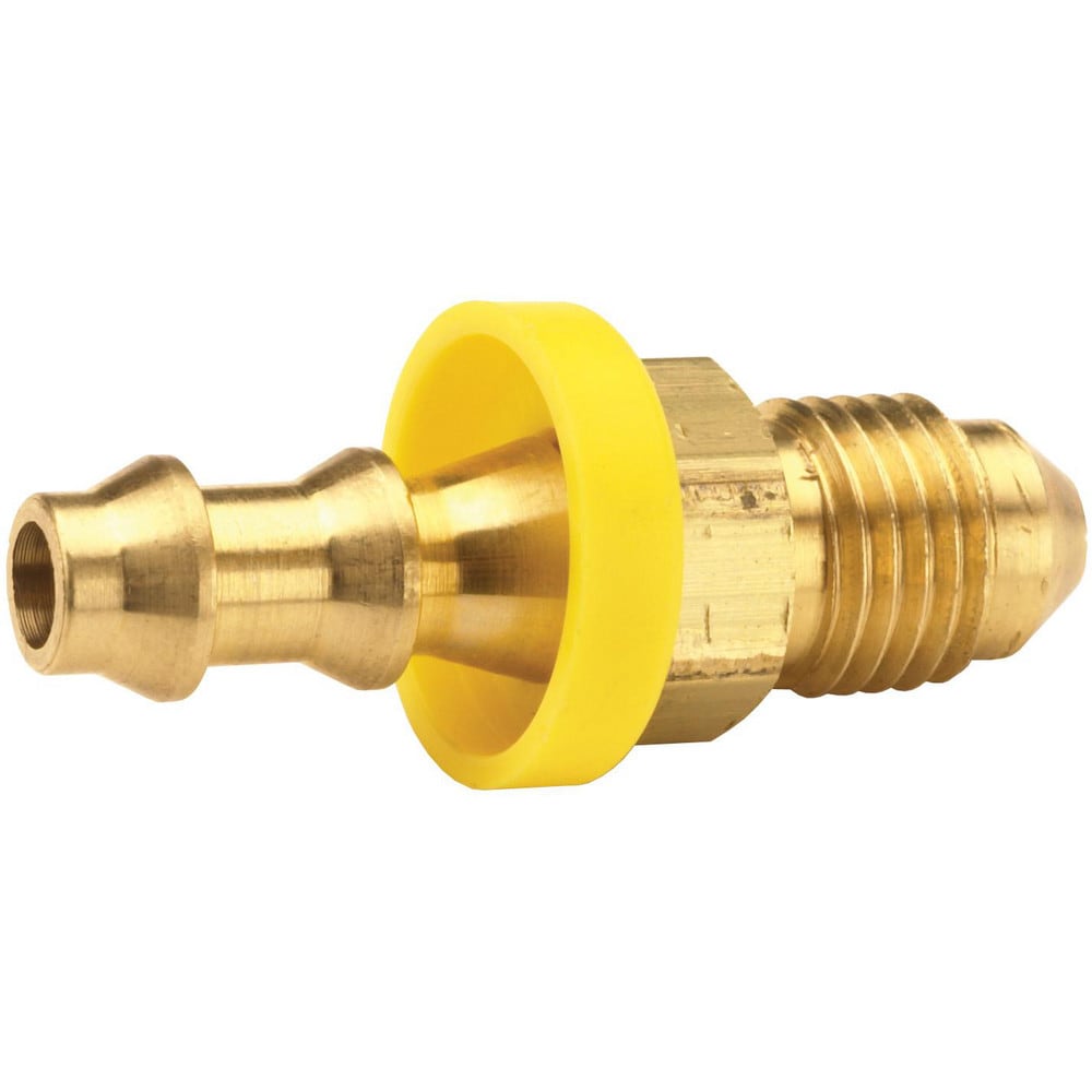 Barbed Push-On Hose Fittings; Fitting Type: Male; Inside Diameter (Inch): 1/4; Material: Brass; Thread Standard: UNF; Thread Size: 7/16-20; Barb Size: 1/4