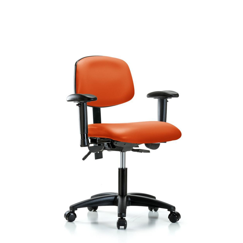 Ergonomic Multifunction Task Chair: Vinyl, 23" Seat Height, Orange Kist