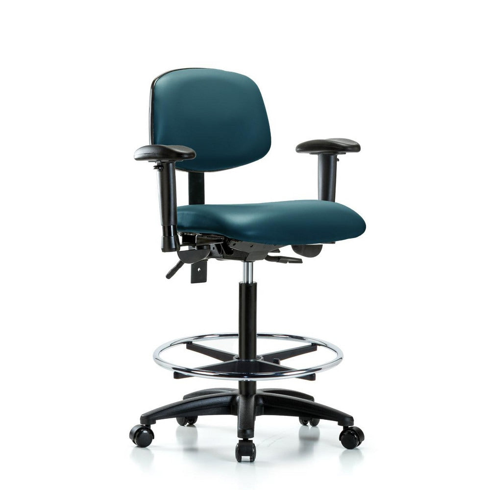 Ergonomic Multifunction Task Chair: Vinyl, 34-1/2" Seat Height, Marine Blue