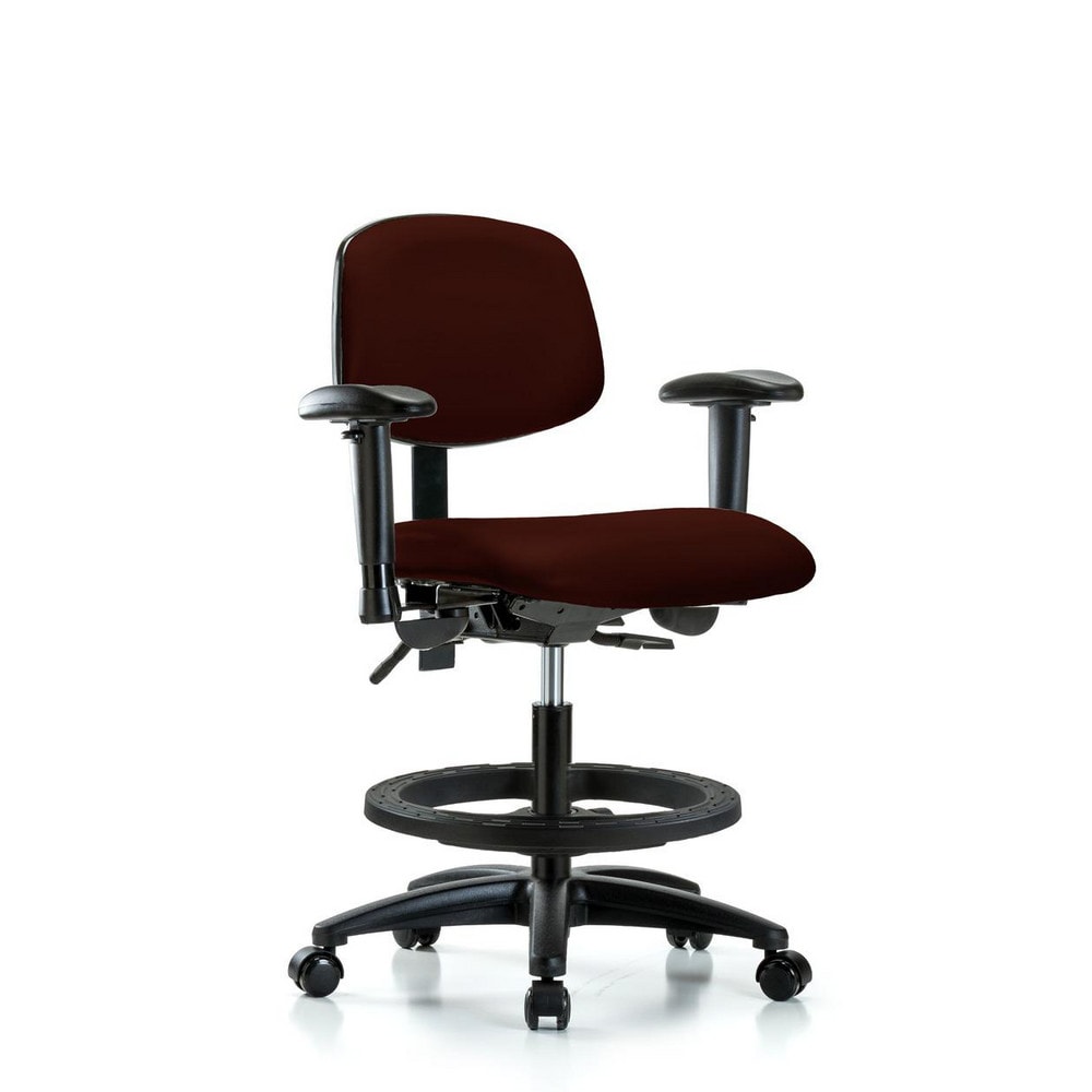 Ergonomic Multifunction Task Chair: Vinyl, 28-1/4" Seat Height, Burgundy