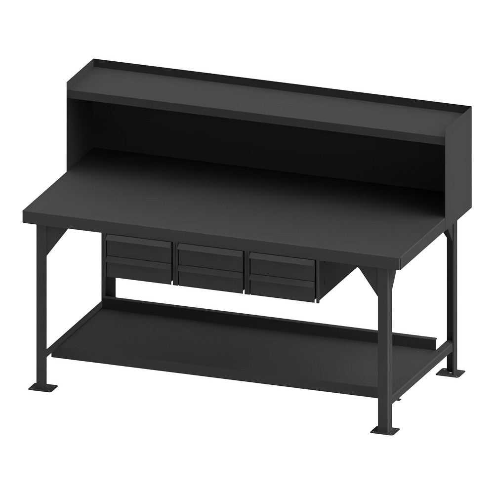 Heavy-Duty Work Bench with Riser: 72" Wide, 6 to 34-1/4" High, Powder Coated & Textured, Steel Top, Steel Base, Gray