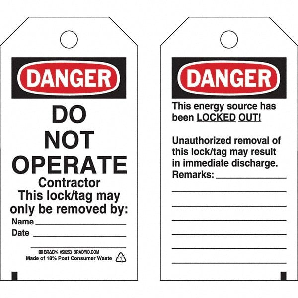 Do Not Operate Tag: 5-3/4" High, 3" Wide, Polyester, "DANGER"