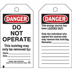 Do Not Operate Tag: 5-3/4" High, 3" Wide, Paper, "DANGER"