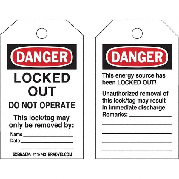 Do Not Operate Tag: 5" High, 3" Wide, Polypropylene, "DANGER"