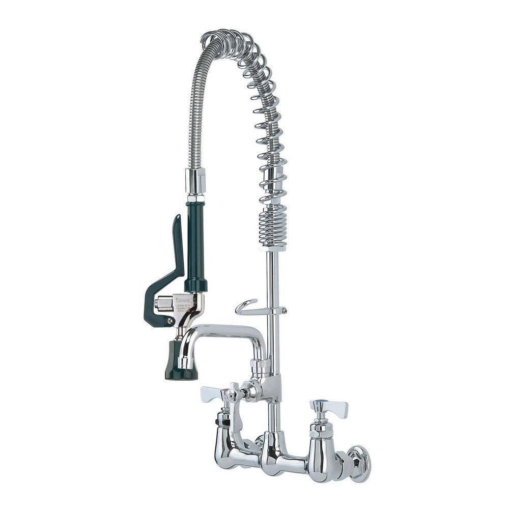 Kitchen & Bar Faucets; Type: Wall Mount Pre-Rinse; Style: Pre-Rinse; Mount: Wall; Design: Wall Mount; Handle Type: Lever; Spout Type: Swing Spout/Nozzle; Mounting Centers: 8; Finish/Coating: Chrome Plated Brass; Type: Wall Mount Pre-Rinse; Special Item In