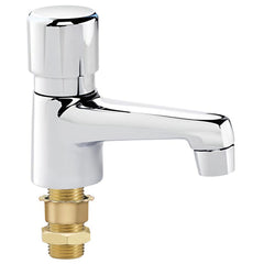 Lavatory Faucets; Type: Deck Mount; Spout Type: Cast Basin Spout; Design: Vandal Resistant Push Cap; Self-Closing Valve; Handle Type: Push Button; Mounting Centers: Single Hole; Drain Type: Manual; Finish/Coating: Chrome Plated Brass; Thread Type: NPT Mal