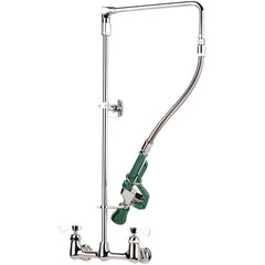 Kitchen & Bar Faucets; Type: Wall Mount Pre-Rinse; Style: Pre-Rinse; Mount: Wall; Design: Wall Mount; Handle Type: Lever; Spout Type: Standard; Mounting Centers: 8; Finish/Coating: Chrome Plated Brass; Type: Wall Mount Pre-Rinse; Special Item Information: