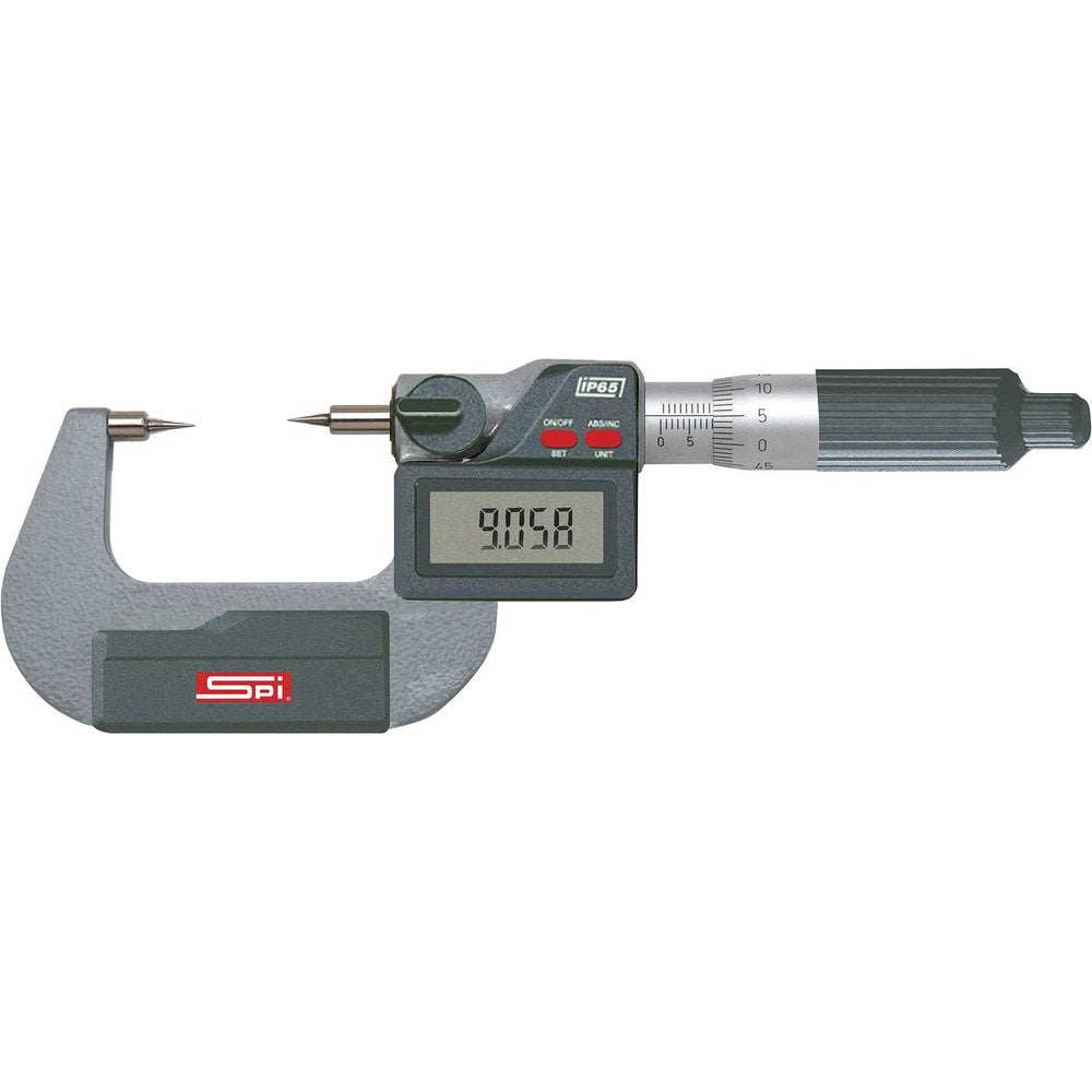 Point Micrometers; Operation Type: Electronic; Minimum Measurement: 0; Minimum Measurement (mm): 0; Maximum Measurement: 1.00; Maximum Measurement (Decimal Inch): 1.00; Maximum Measurement (mm): 1.00; Thimble Type: Ratchet; Digital Counter: Yes; Throat De