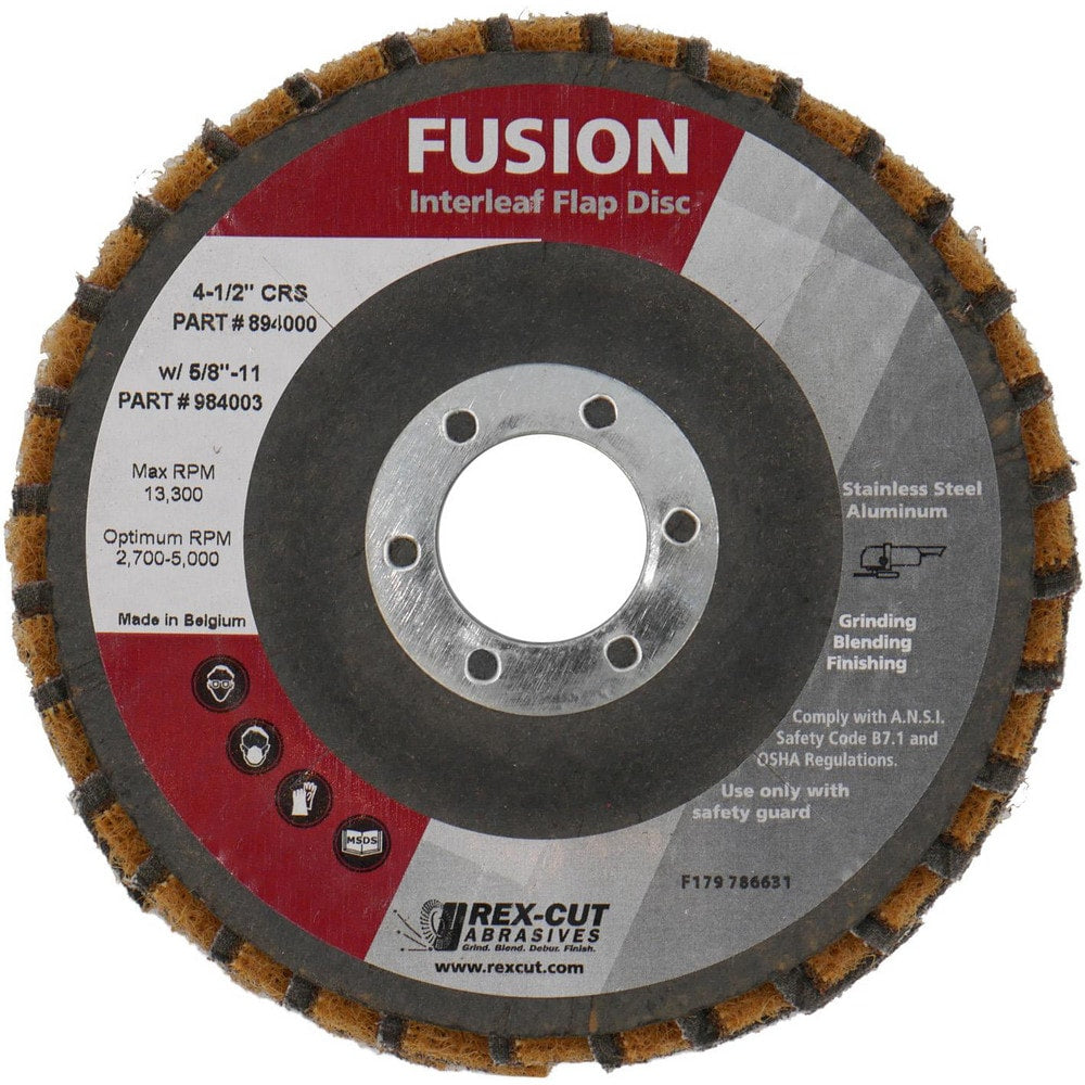 Flap Disc:  4-1/2" Dia, 7/8" Hole, 40 Grit, Aluminum Oxide, Type 27