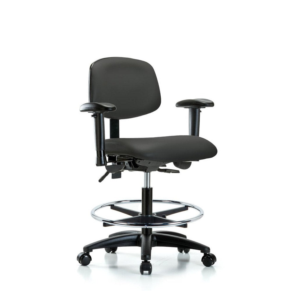 Ergonomic Multifunction Task Chair: Vinyl, 28-1/4" Seat Height, Charcoal