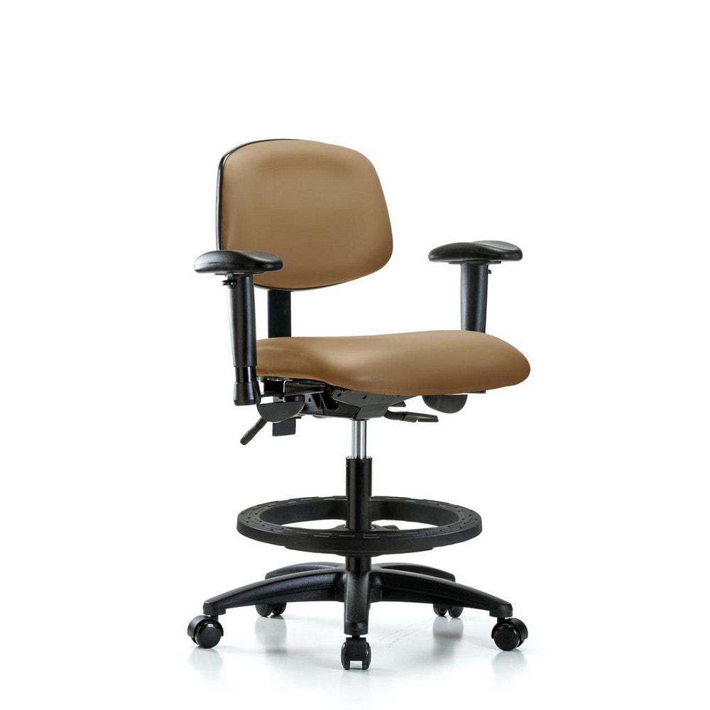 Ergonomic Multifunction Task Chair: Vinyl, 28-1/4" Seat Height, Taupe