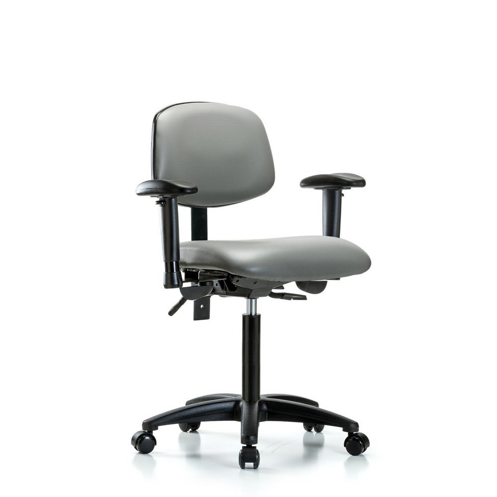 Ergonomic Multifunction Task Chair: Vinyl, 28-1/4" Seat Height, Sterling