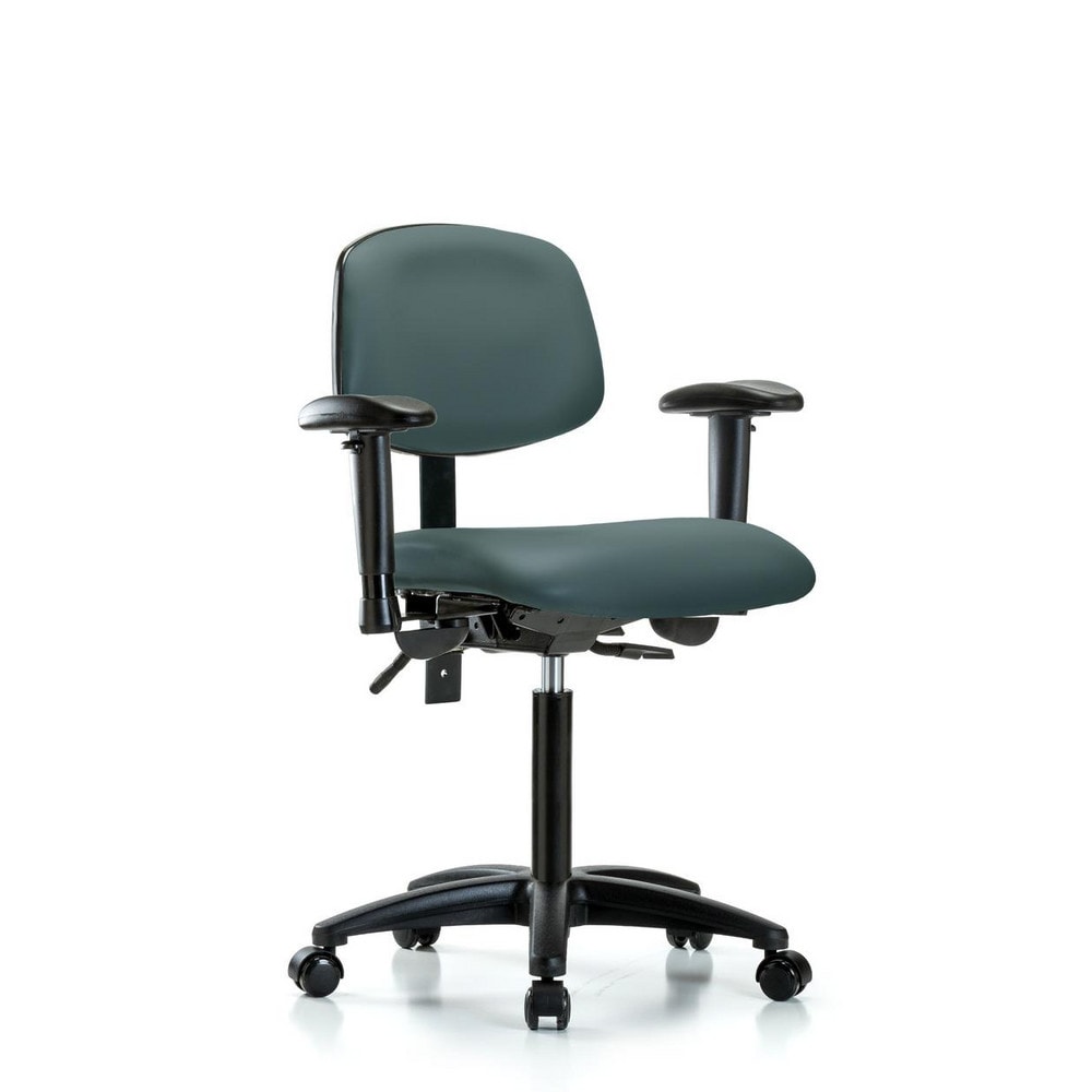 Ergonomic Multifunction Task Chair: Vinyl, 28-1/4" Seat Height, Colonial Blue