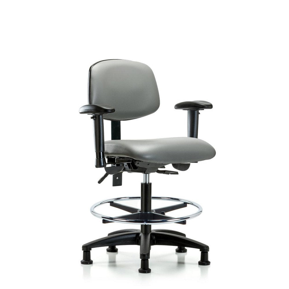 Ergonomic Multifunction Task Chair: Vinyl, 28-1/4" Seat Height, Sterling