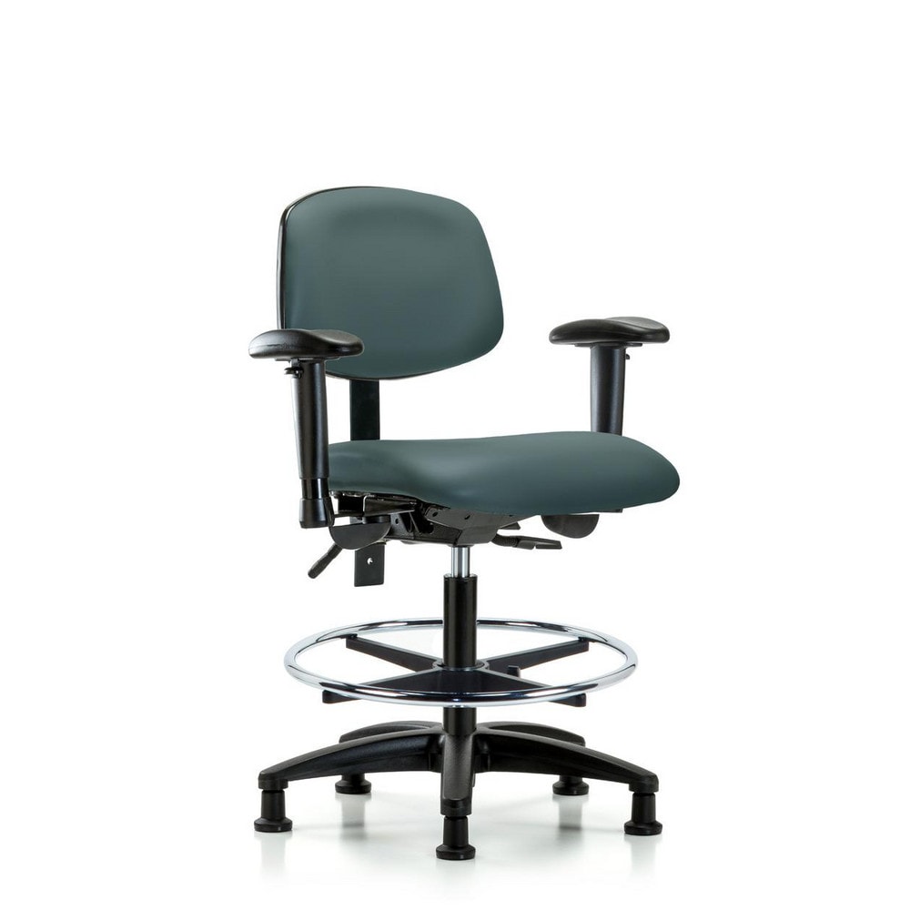 Ergonomic Multifunction Task Chair: Vinyl, 28-1/4" Seat Height, Colonial Blue