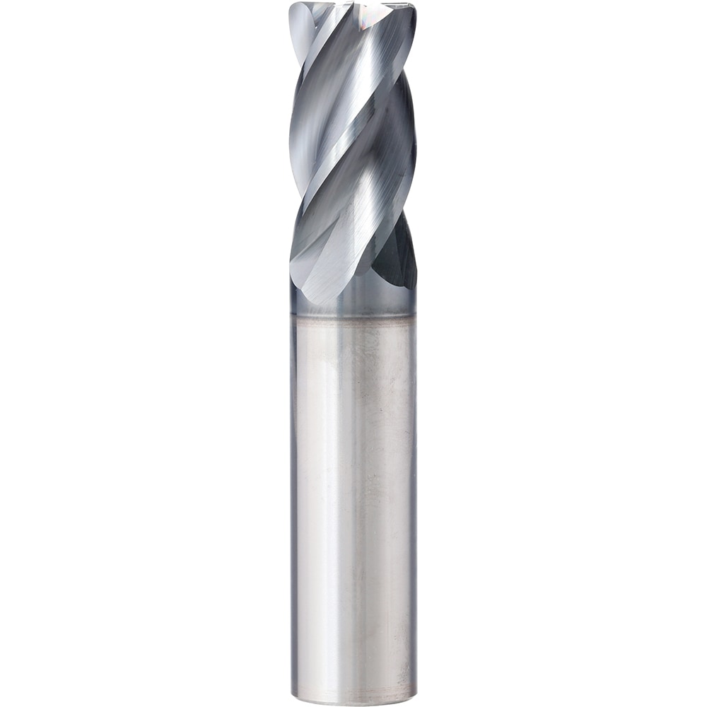 Corner Radius End Mill: 3/8" Dia, 1/2" LOC, 0.0150" Radius, 4 Flute, Solid Carbide