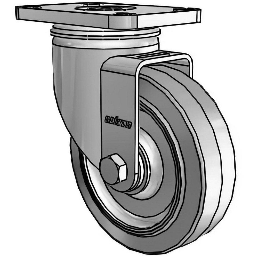 Swivel Top Plate Caster: Rubber on Polypropylene, 4" Wheel Dia, 1-1/4" Wheel Width, 300 lb Capacity, 5" OAH