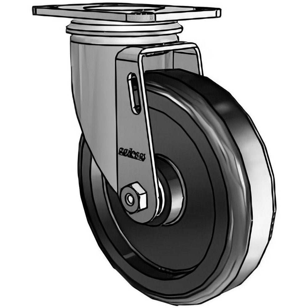 Swivel Top Plate Caster: Polyolefin, 5" Wheel Dia, 1-1/4" Wheel Width, 300 lb Capacity, 6-1/16" OAH