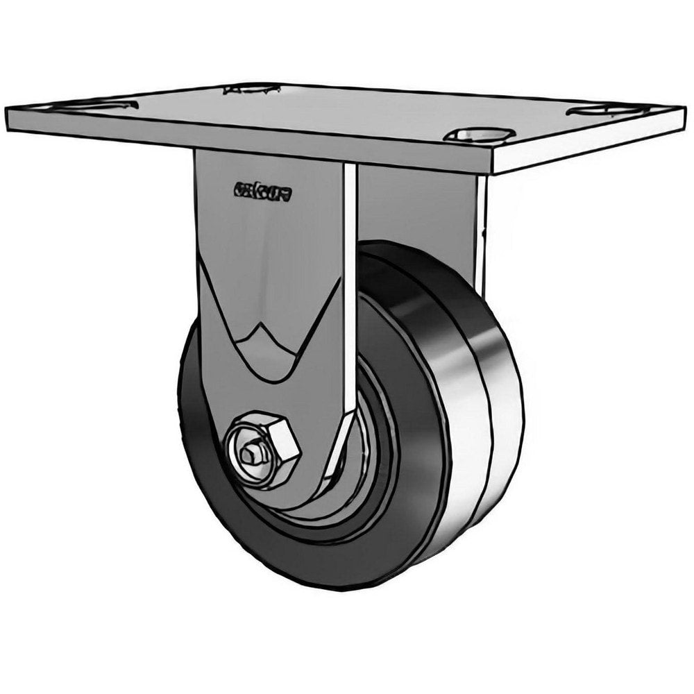 Rigid Top Plate Caster: Rubber on Polypropylene, 4" Wheel Dia, 2" Wheel Width, 400 lb Capacity, 5-5/8" OAH