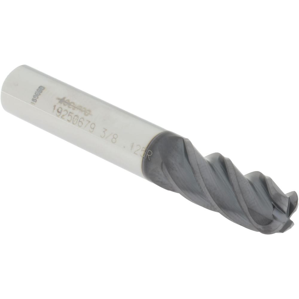 Corner Radius End Mill: 3/8" Dia, 7/8" LOC, 0.1250" Radius, 4 Flute, Solid Carbide