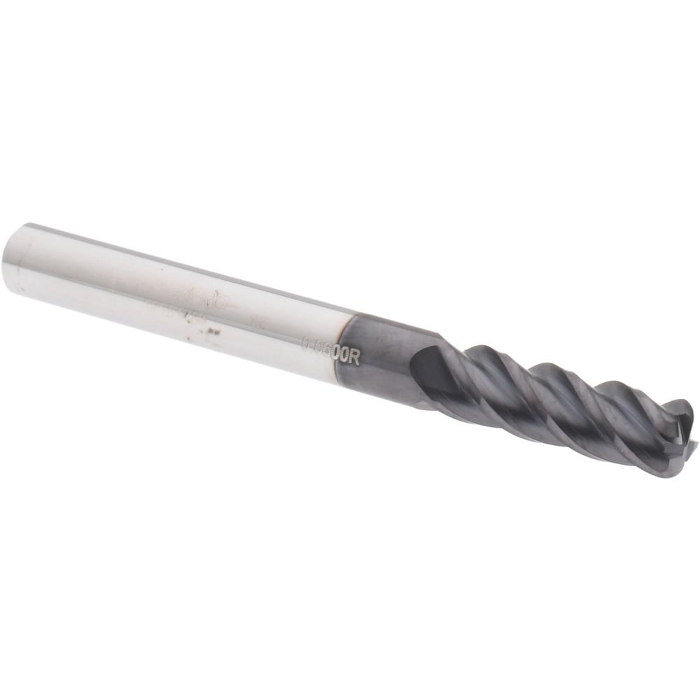 Corner Radius End Mill: 1/4" Dia, 3/4" LOC, 0.0600" Radius, 4 Flute, Solid Carbide