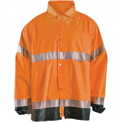 Rain Jacket: Size Medium, ANSI 107-2015 Type R Class 3, High-Visibility Orange, Polyester