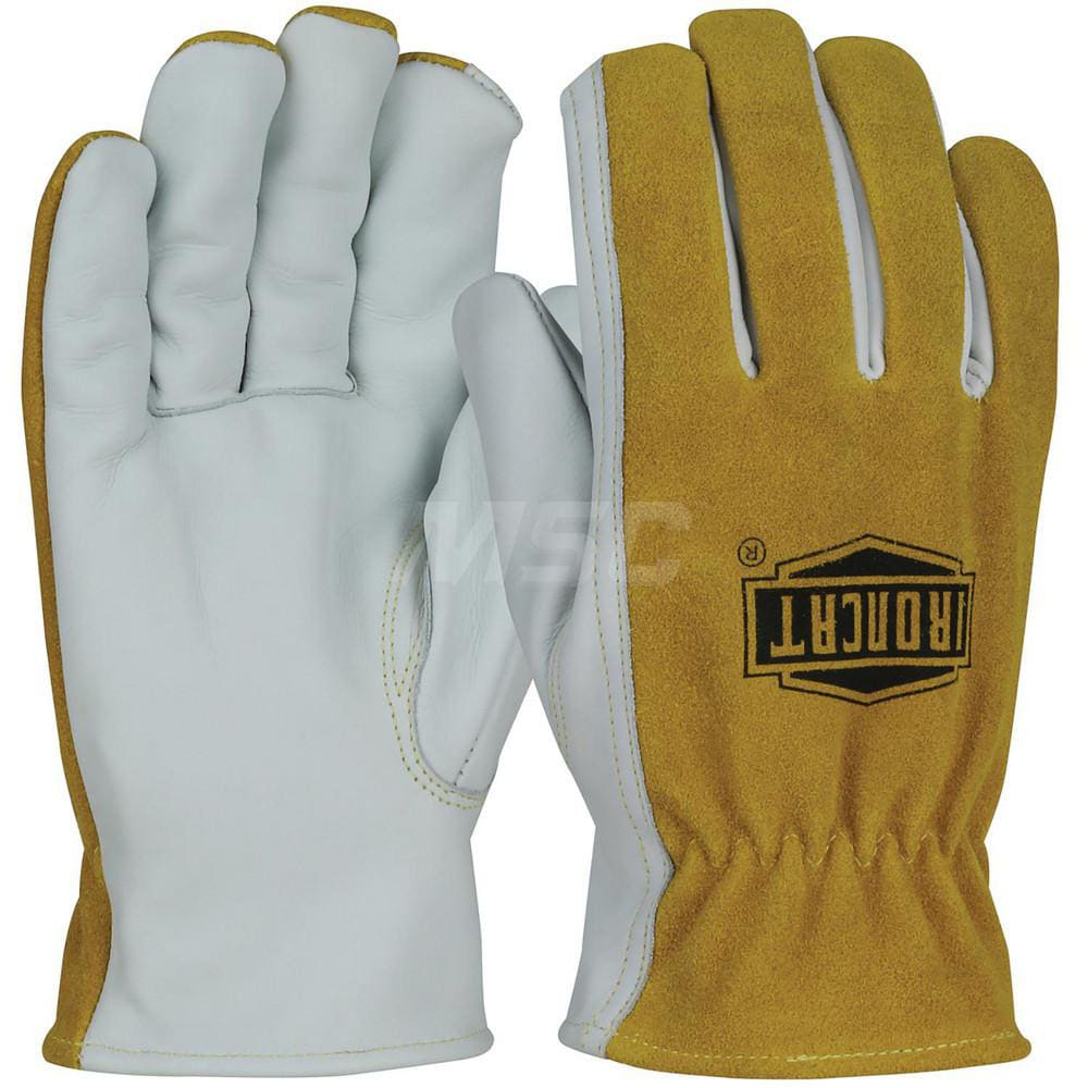 Welding Gloves: Ironcat 9444, Size Large, Uncoated-Coated, Grain Cowhide Leather & Split Cowhide Leather, Pair, for Light Duty Welding