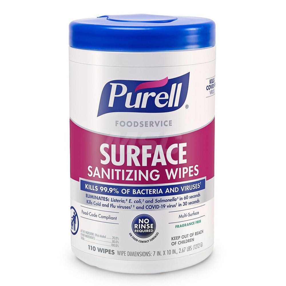 PURELL Foodservice Surface Wipes, Fragrance Free, 110 Count Canister, 7"x 10" Wipes